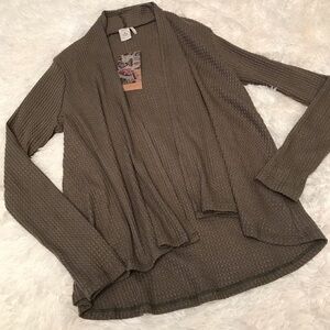 Paper Crane Open Front Green Waffle Cardigan NWT